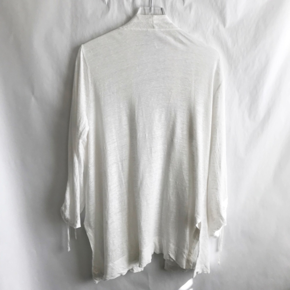 J Jill Love 100% Linen White Open Front Pocket Cardigan M 3/4 Ruched Sleeves - Picture 2 of 8